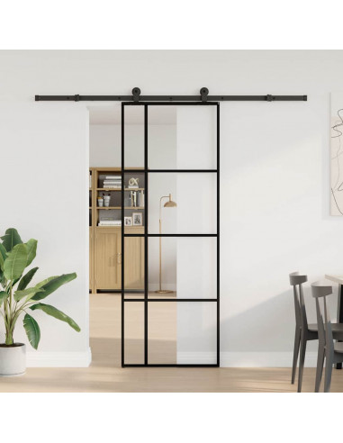 Porta Scorrevole con Ferramenta 76x205cm Vetro ESG Alluminio