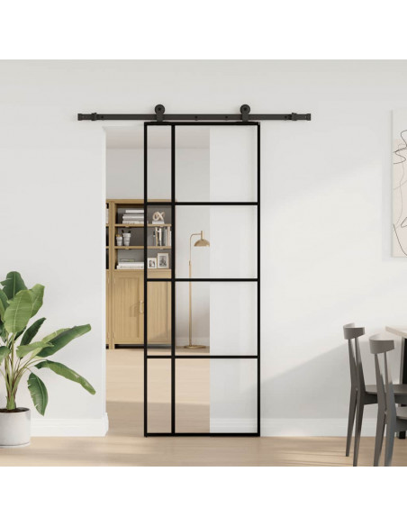Porta Scorrevole con Ferramenta 76x205cm Vetro ESG Alluminio