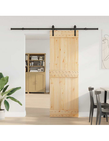 Porta Scorrevole con Set Hardware 70x210 cm Legno Massello Pino