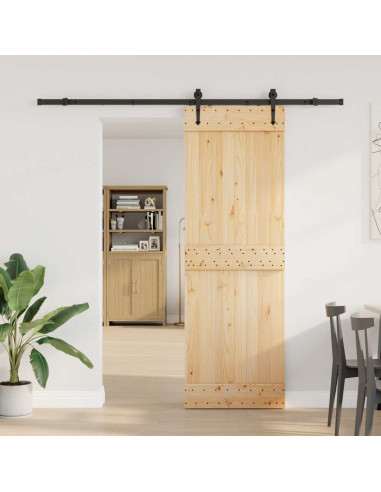 Porta Scorrevole con Set Hardware 70x210 cm Legno Massello Pino