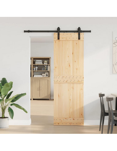 Porta Scorrevole con Set Hardware 70x210 cm Legno Massello Pino