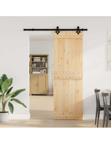 Porta Scorrevole con Set Hardware 70x210 cm Legno Massello Pino