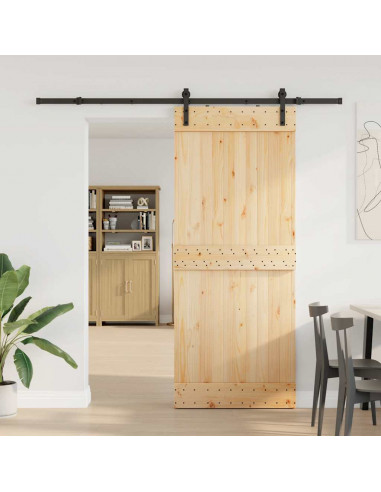 Porta Scorrevole con Set Hardware 85x210 cm Legno Massello Pino