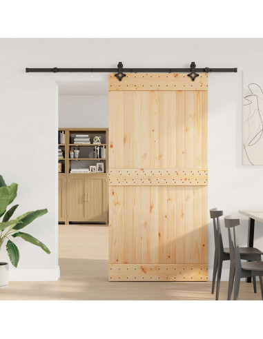 Porta Scorrevole con Set Hardware 100x210cm Legno Massello Pino