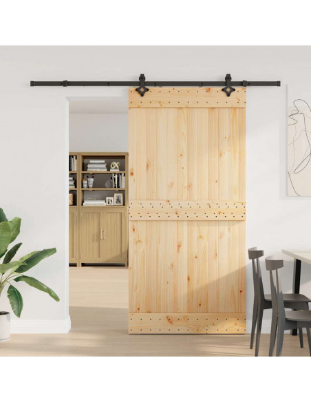 Porta Scorrevole con Set Hardware 100x210cm Legno Massello Pino