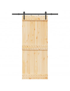 Porta Scorrevole con Set Hardware 85x210 cm Legno Massello Pino