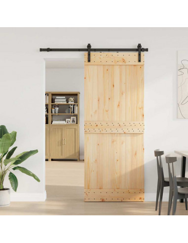 Porta Scorrevole con Set Hardware 85x210 cm Legno Massello Pino