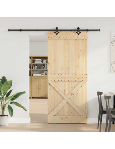 Porta Scorrevole con Set Hardware 100x210cm Legno Massello Pino