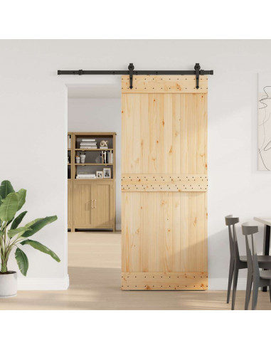 Porta Scorrevole con Set Hardware 85x210 cm Legno Massello Pino