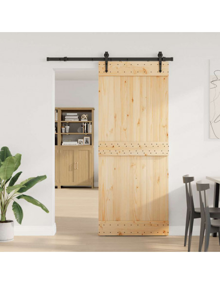 Porta Scorrevole con Set Hardware 85x210 cm Legno Massello Pino