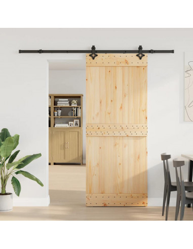 Porta Scorrevole con Set Hardware 85x210 cm Legno Massello Pino