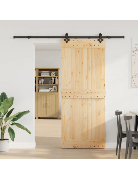 Porta Scorrevole con Set Hardware 85x210 cm Legno Massello Pino