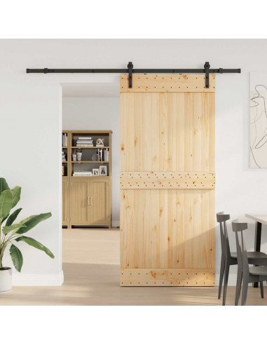 Porta Scorrevole con Set Hardware 95x210 cm Legno Massello Pino