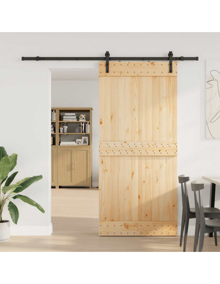 Porta Scorrevole con Set Hardware 95x210 cm Legno Massello Pino
