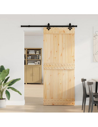 Porta Scorrevole con Set Hardware 85x210 cm Legno Massello Pino