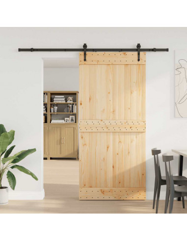 Porta Scorrevole con Set Hardware 95x210 cm Legno Massello Pino