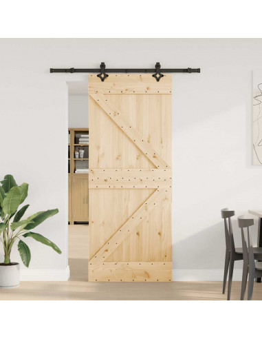 Porta Scorrevole con Set Hardware 85x210 cm Legno Massello Pino