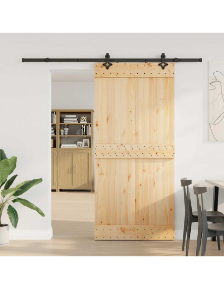 Porta Scorrevole con Set Hardware 95x210 cm Legno Massello Pino