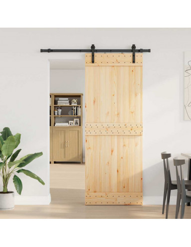 Porta Scorrevole con Set Hardware 80x210 cm Legno Massello Pino