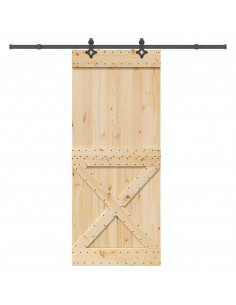 Porta Scorrevole con Set Hardware 95x210 cm Legno Massello Pino