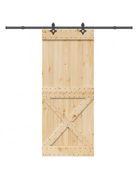 Porta Scorrevole con Set Hardware 95x210 cm Legno Massello Pino