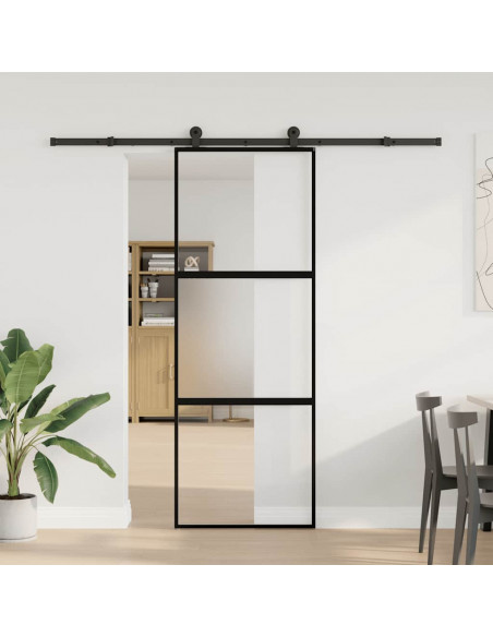 Porta Scorrevole Ferramenta 76x205 cm Vetro Temperato Alluminio