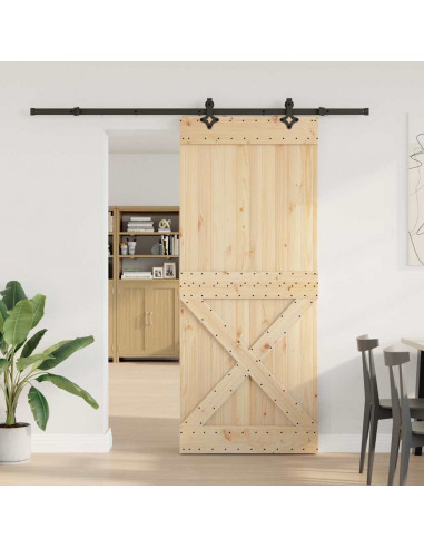Porta Scorrevole con Set Hardware 95x210 cm Legno Massello Pino