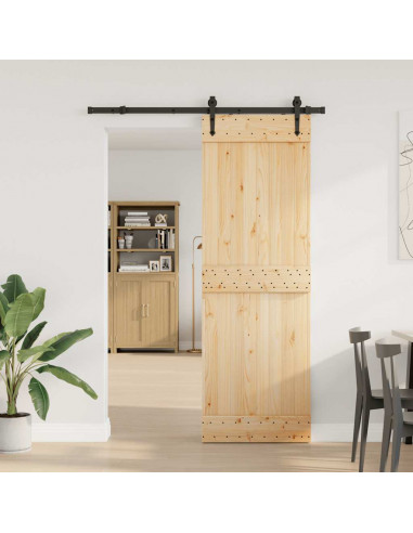 Porta Scorrevole con Set Hardware 80x210 cm Legno Massello Pino