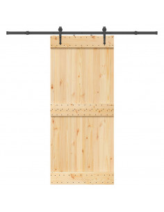 Porta Scorrevole con Set Hardware 90x210 cm Legno Massello Pino
