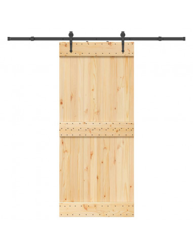 Porta Scorrevole con Set Hardware 90x210 cm Legno Massello Pino