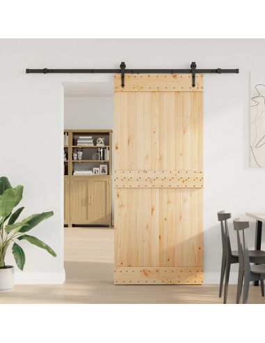 Porta Scorrevole con Set Hardware 90x210 cm Legno Massello Pino