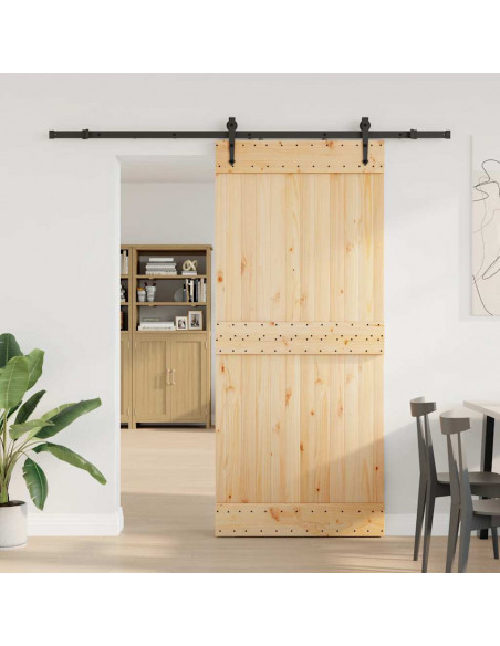 Porta Scorrevole con Set Hardware 90x210 cm Legno Massello Pino