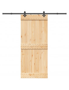 Porta Scorrevole con Set Hardware 90x210 cm Legno Massello Pino