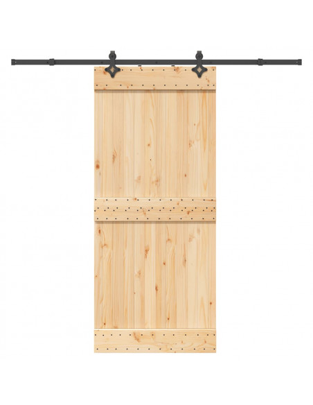 Porta Scorrevole con Set Hardware 90x210 cm Legno Massello Pino