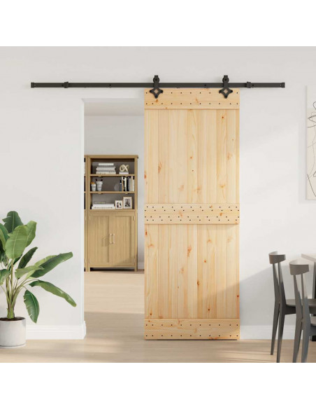 Porta Scorrevole con Set Hardware 80x210 cm Legno Massello Pino