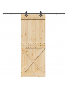 Porta Scorrevole con Set Hardware 90x210 cm Legno Massello Pino