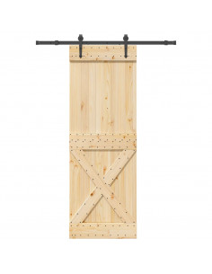 Porta Scorrevole con Set Hardware 80x210 cm Legno Massello Pino