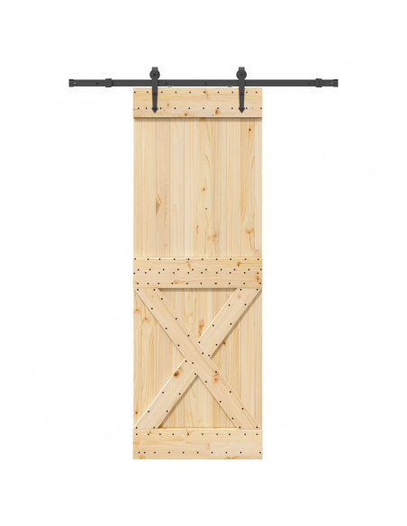 Porta Scorrevole con Set Hardware 80x210 cm Legno Massello Pino