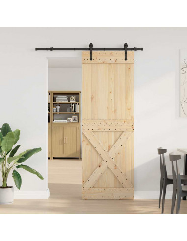 Porta Scorrevole con Set Hardware 80x210 cm Legno Massello Pino