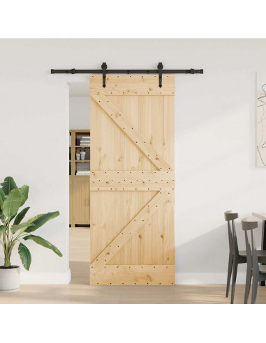 Porta Scorrevole con Set Hardware 85x210 cm Legno Massello Pino