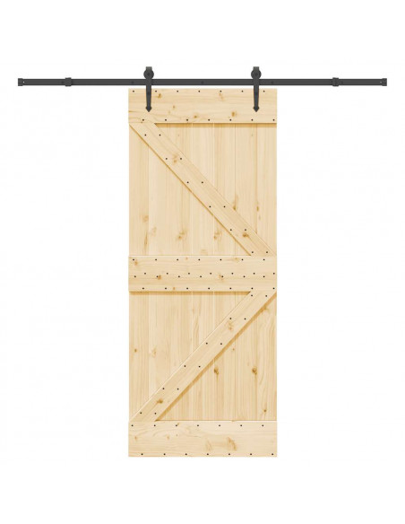 Porta Scorrevole con Set Hardware 85x210 cm Legno Massello Pino