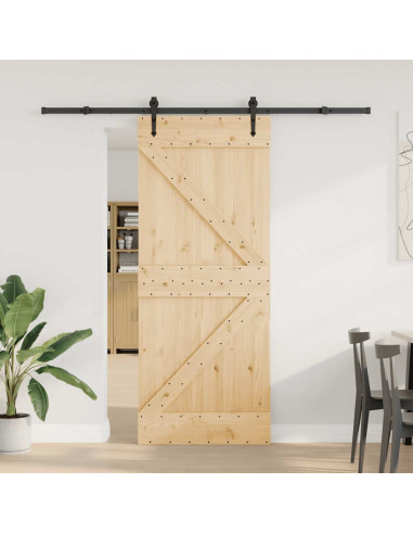 Porta Scorrevole con Set Hardware 85x210 cm Legno Massello Pino