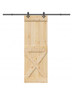 Porta Scorrevole con Set Hardware 80x210 cm Legno Massello Pino