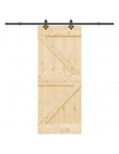 Porta Scorrevole con Set Hardware 85x210 cm Legno Massello Pino