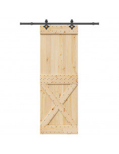 Porta Scorrevole con Set Hardware 80x210 cm Legno Massello Pino