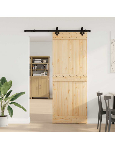 Porta Scorrevole con Set Hardware 80x210 cm Legno Massello Pino