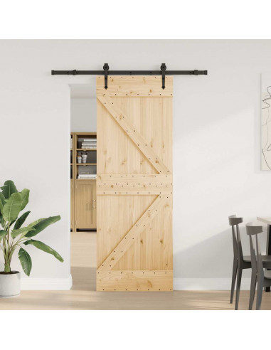 Porta Scorrevole con Set Hardware 70x210 cm Legno Massello Pino