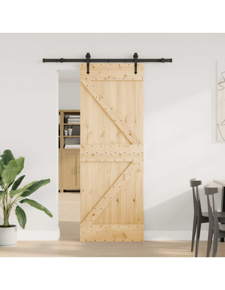 Porta Scorrevole con Set Hardware 70x210 cm Legno Massello Pino