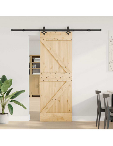 Porta Scorrevole con Set Hardware 70x210 cm Legno Massello Pino