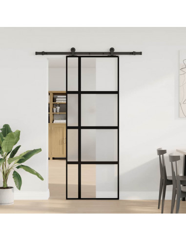 Porta Scorrevole Ferramenta 76x205 cm Vetro Temperato Alluminio